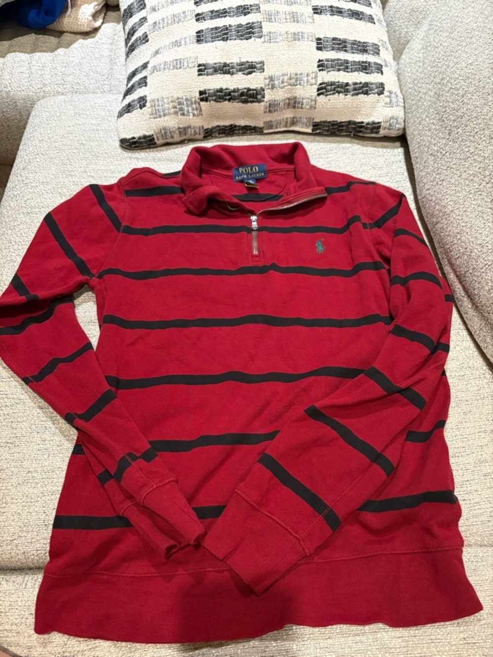 Polo by Ralph Lauren Red & Black Striped Quarter-Zip Sweater